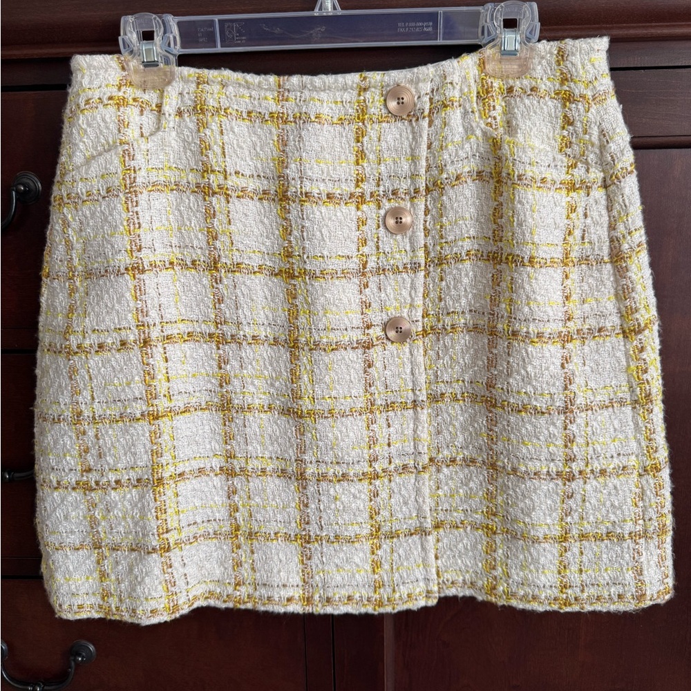 CAbi Plaid Mini Skirt in Yellow and Cream